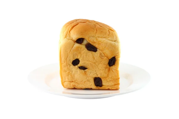 Front of bread with raisin dish on white background. — Stock Photo, Image