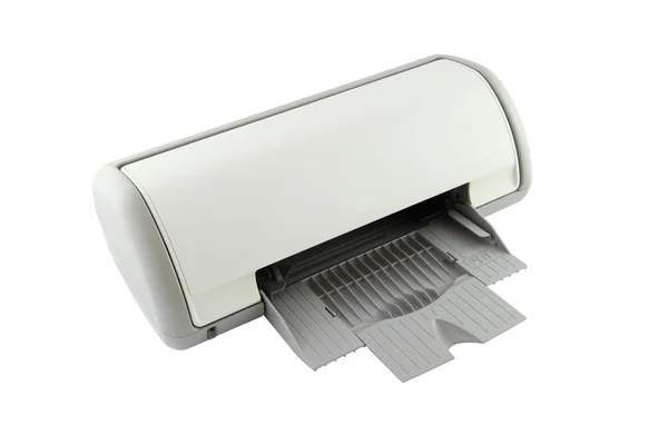 Côté de l'imprimante à plateau vide sur fond blanc . — Photo