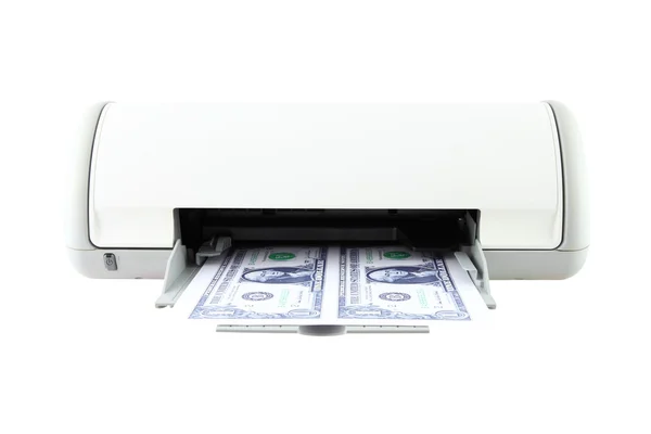 Banknot z drukarki na białym tle. — Zdjęcie stockowe