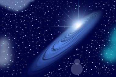 Spiral sun light galaxy in blue space. clipart