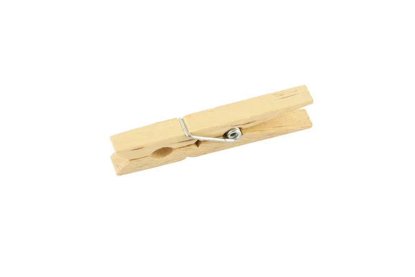 Single wooden clothespin on white background. — Stock Photo, Image