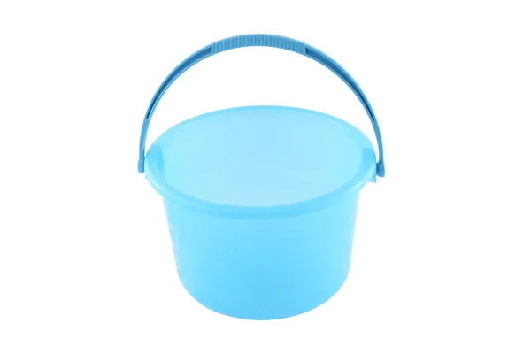 Blue plastic bucket handle up on white background. — Zdjęcie stockowe