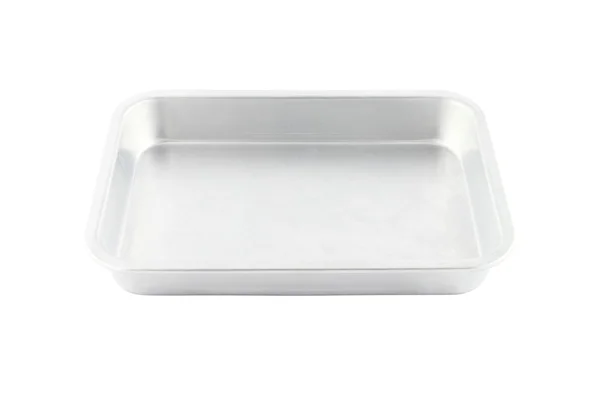 Stainless rectangle food plate on white background. — Stock Photo, Image
