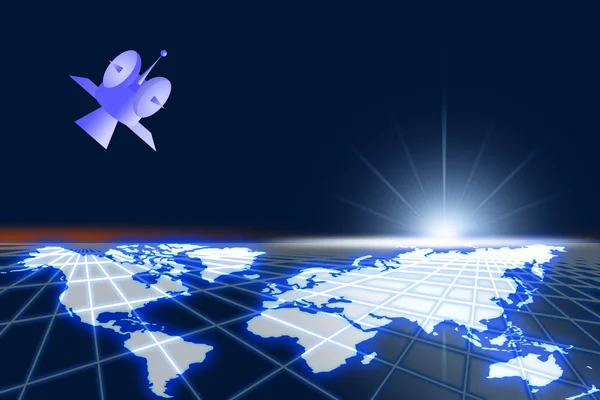Alto espacio de satelite y mundo comunicarse. — Stockfoto