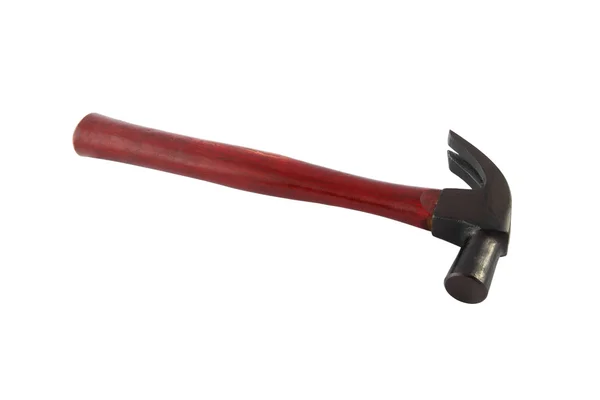 Crimson handvat hamer van hoofd op witte achtergrond. — Stockfoto