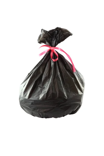 Black plastic garbage bag on white background. — Stock Photo, Image