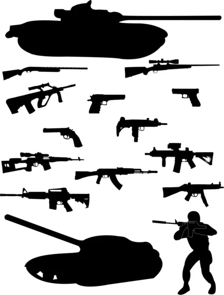 Soldado y armas — Vector de stock