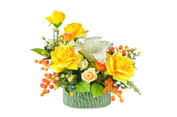 Colorful Artificial Flower Arrangement on white background — Stock Photo, Image
