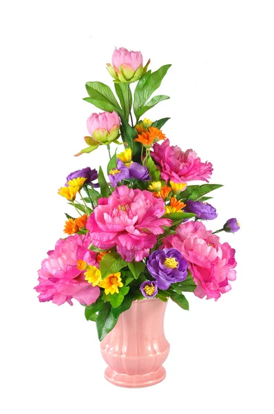 Colorful Artificial Flower Arrangement on white background — Stock Photo, Image