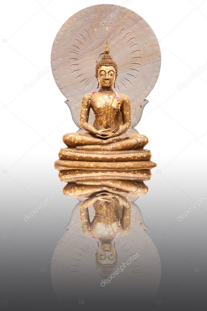 Statue of Buddha with wheel of Dharma
