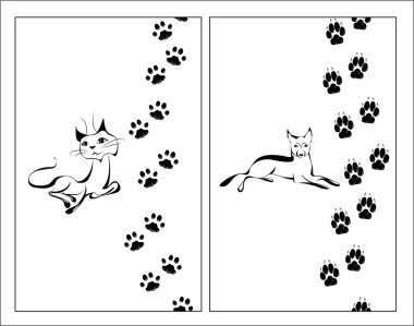 Cat and dog and footsteps clipart