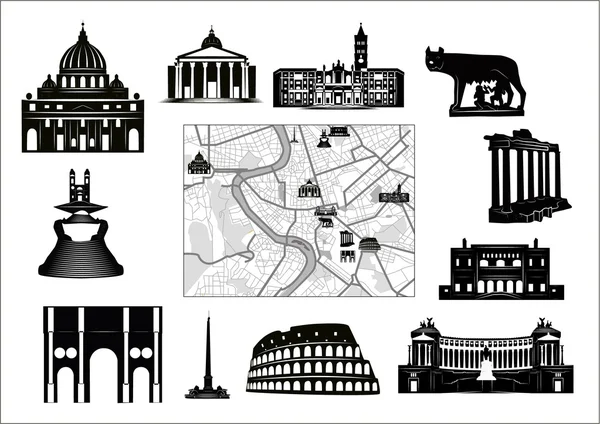 Рим. Черно-белая карта и знаки отличия — стоковый вектор