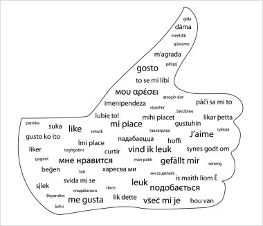 Word like in different languages. b-w. clipart