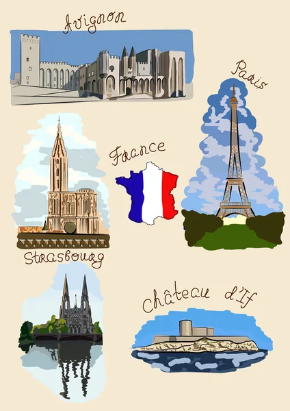 法国景点水彩 — 图库矢量图片