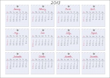 Calendar 2013. Notepad sheets clipart