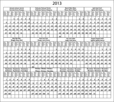 Calendar 2013. Six languages clipart