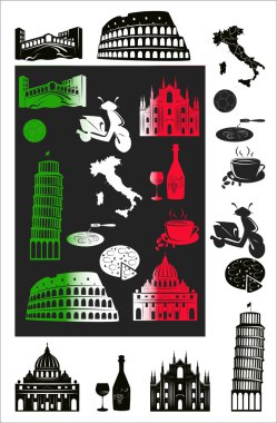 Italy picture and b-w hallmarks clipart