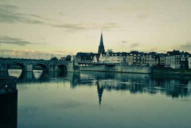 Maastricht. St Martins church, St. Servatius Bridge view clipart