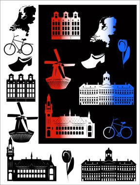 Netherlands picture and b-w hallmarks clipart