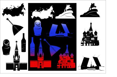 Russia picture and b-w hallmarks clipart