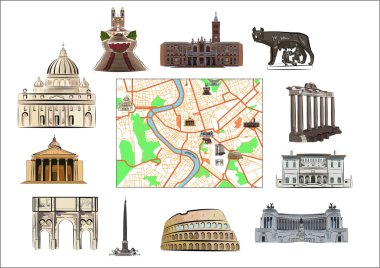 Rome. Map and hallmarks clipart