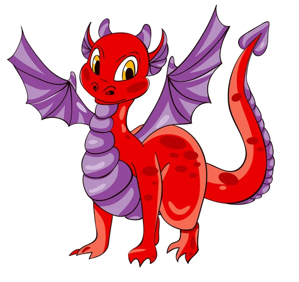 Dragón rojo con alas púrpuras — Vector de stock