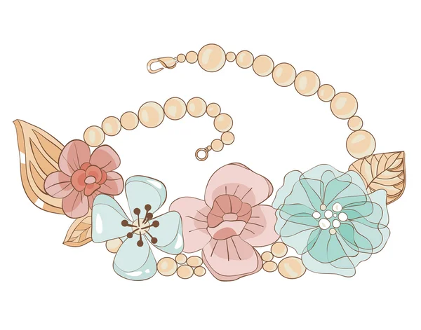 Halskette mit Blumen in sanften Tönen — Stockvektor
