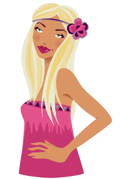 Blonde woman in pink with a flower Royalty Free Stock Vectors