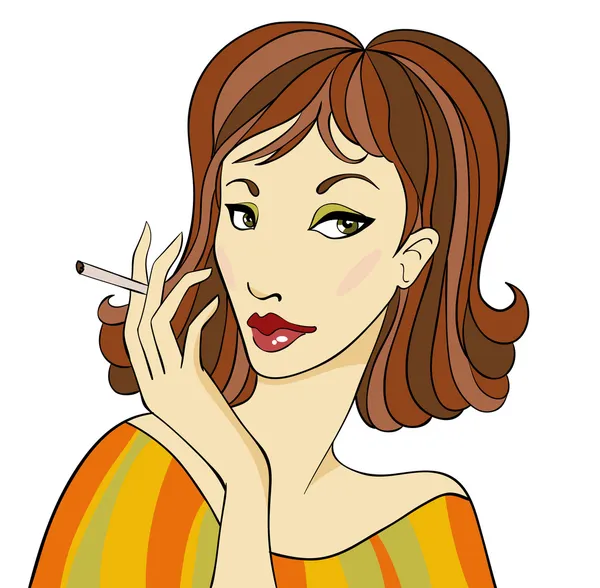 Dunkelhaarige Frau mit Zigarette — Stockvektor