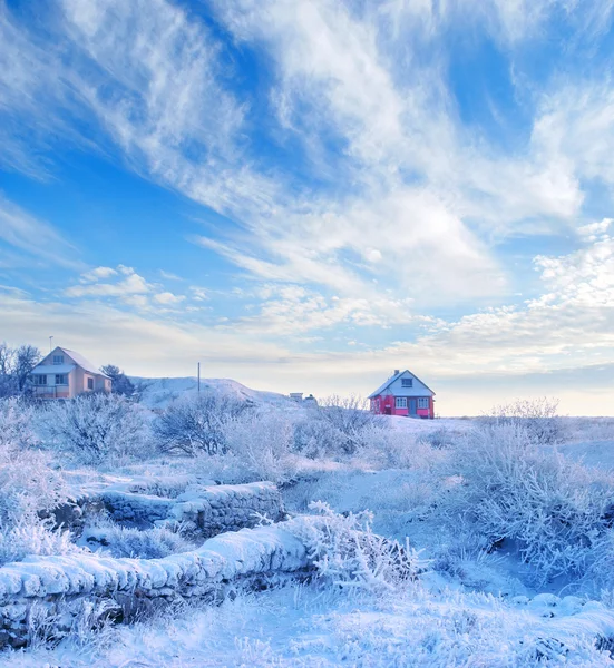 Snow in village — Stock Photo, Image