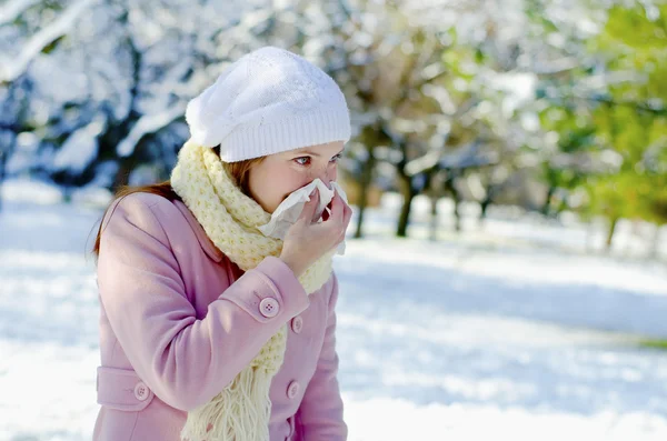 stock image Young woman blow one's nose