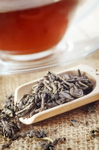 Tea in wooden spoon — Stock Photo, Image