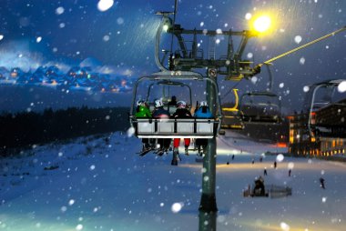 ride in the chairlift at night clipart