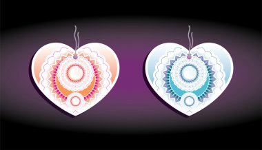 Set of color labels, on a dark background. Hearts and flowers th clipart