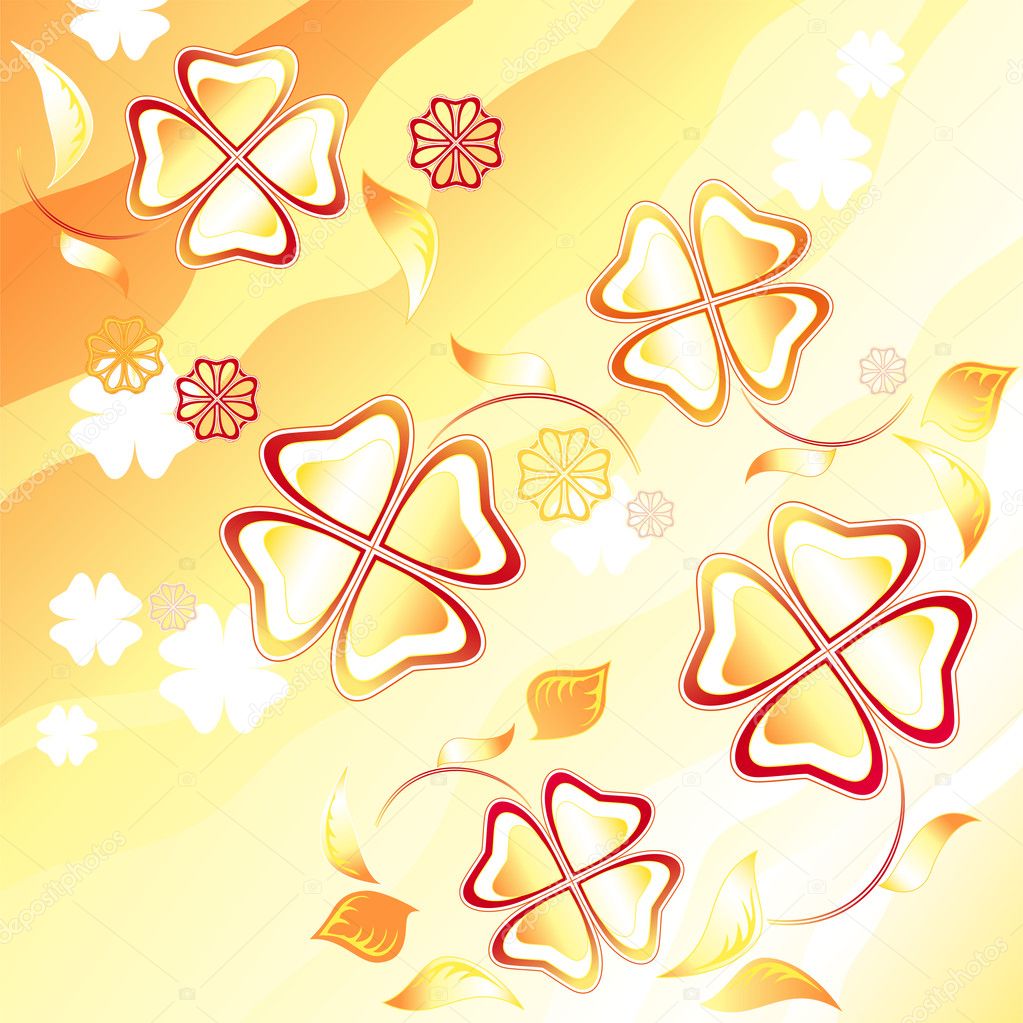 Abstract yellow background. Flying flowers