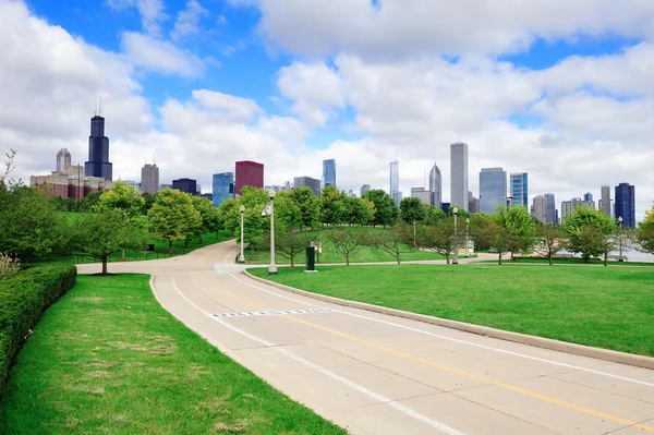 Chicago skyline sobre parque — Fotografia de Stock