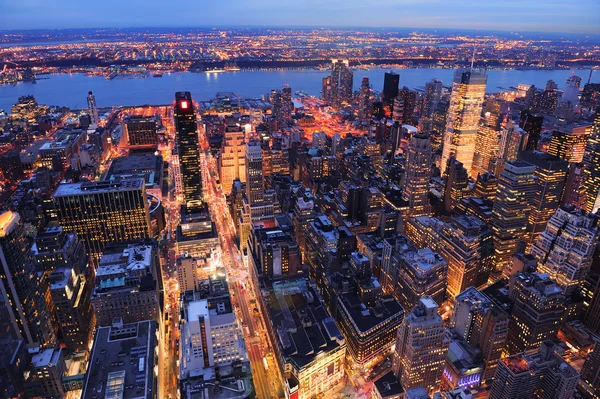 New York City Manhattan skyline vista aerea al tramonto — Foto Stock