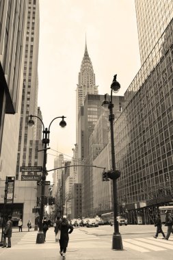 42nd street in New York City Manhattan in black and white style clipart