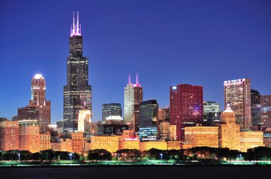 Chicago skyline at dusk clipart