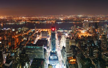 New York City Manhattan skyline aerial view panorama at sunset clipart