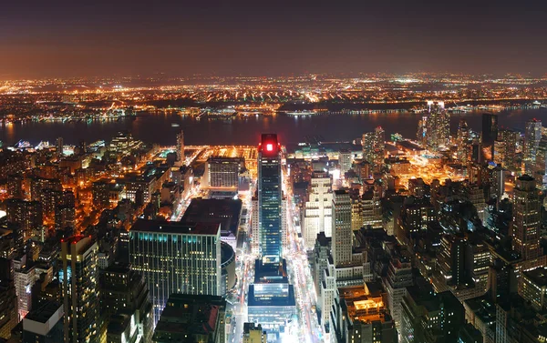 Nova Iorque Manhattan skyline vista aérea panorama ao pôr do sol — Fotografia de Stock