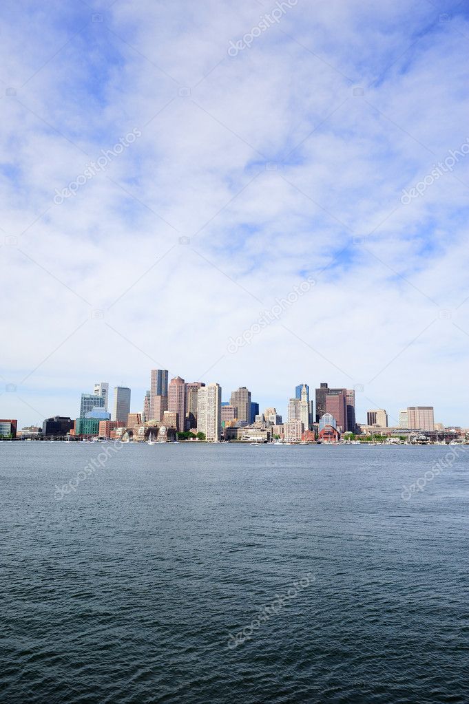 Boston skyline over sea
