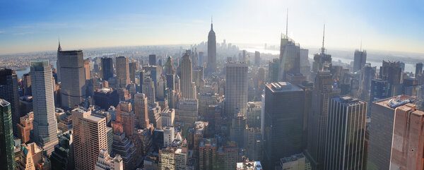 New York City skyline in midtown Manhattan aerial panorama view in the day.