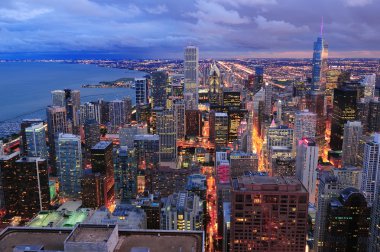 Chicago skyline panorama havadan görünümü