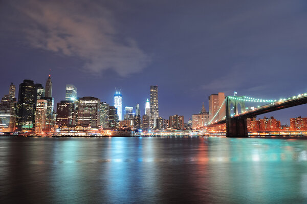 New York City Brooklyn Bridge panorama with downtown skyline