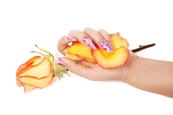 指の爪と花 — ストック写真