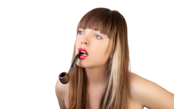 Woman with tobacco pipe — Stock Photo, Image