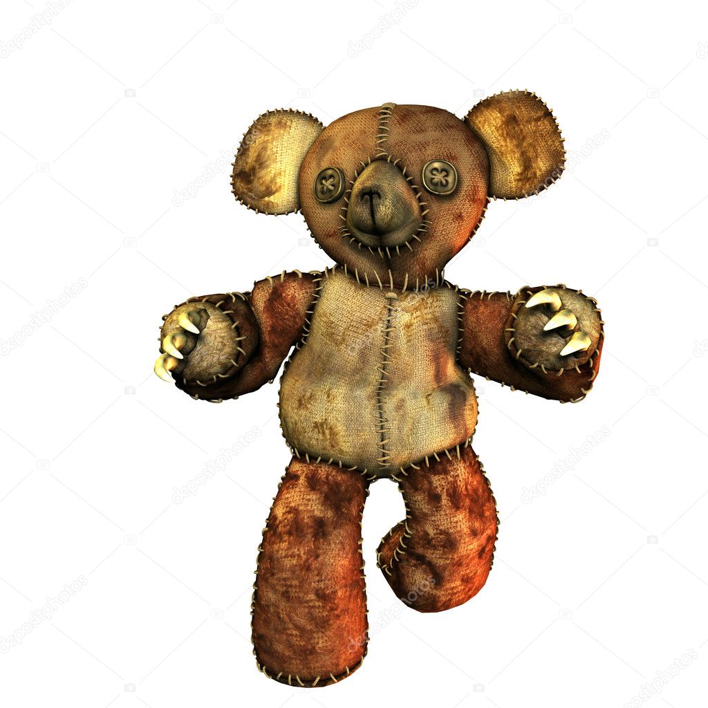 Old teddy bear with button eyes and claws