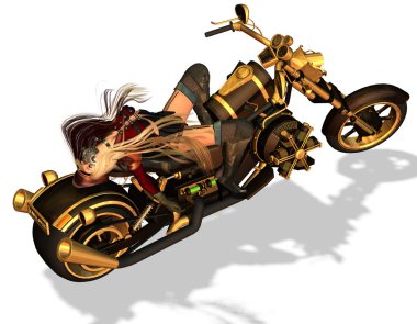 Sexy biker in a lascivious pose on a motorcycle clipart