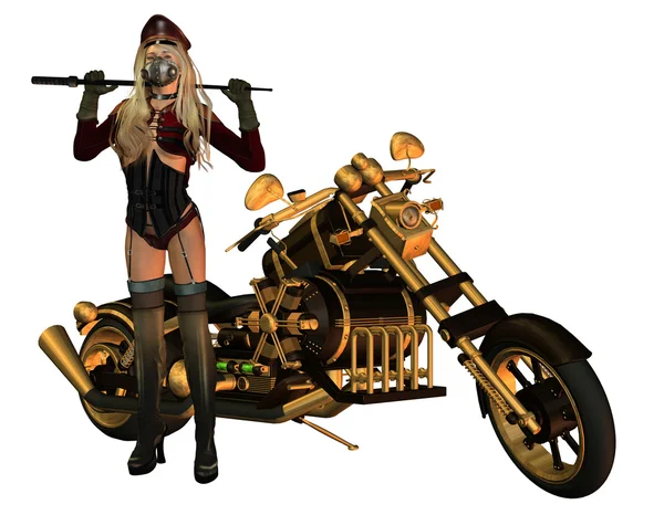 Mulher sexy na motocicleta de roupas de motocicleta — Fotografia de Stock